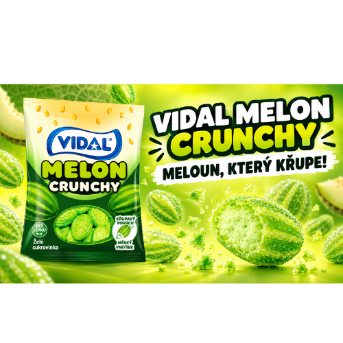 Vidal Melon Crunchy s křupavým povrchem a měkkým melounovým středem