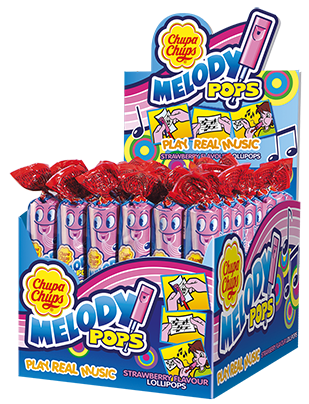 CHUPA CHUPS MELODY 15g jahodové lízátka (Balení: 48ks 1ks od 7,50Kč)