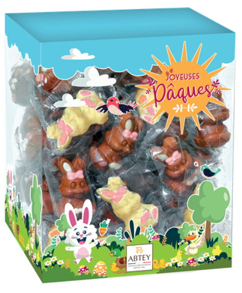 ABTEY ZAJÍC 10g mléčna/bíla čokoláda (Baleni:42ks 1ks=12,50Kč)