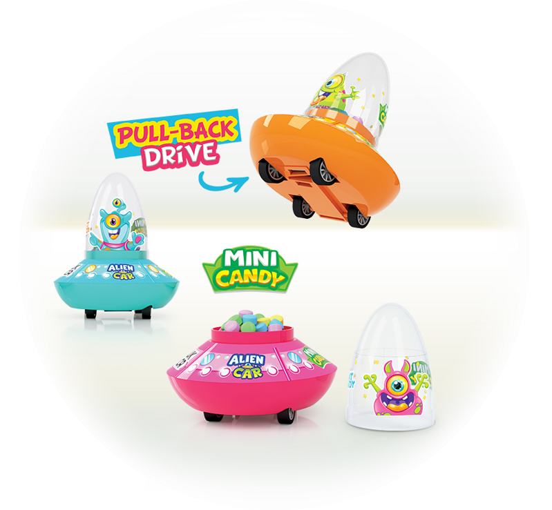 JOHNY BEE ALIEN CAR 16g hračka s bonbóny JOHNY BEE ALIEN CAR 16g hračka s bonbóny