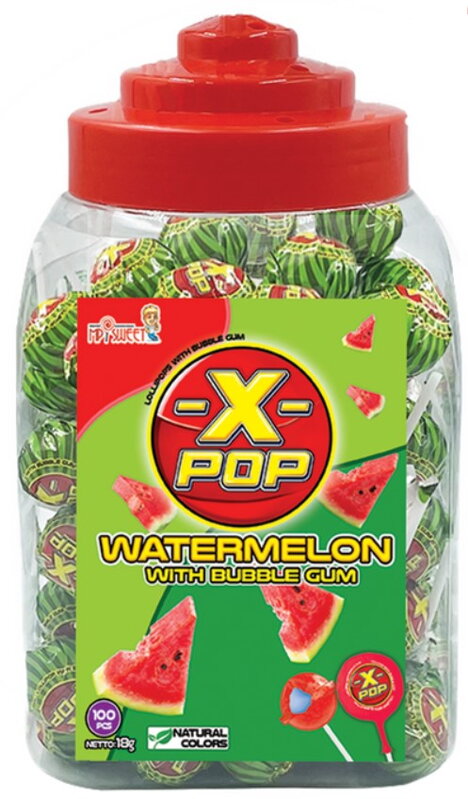 X-POP WATRMELON 18g melounová lízátka (Balení: 100ks 1ks od 2,30Kč) X-POP WATRMELON 18g melounová lízátka (Balení: 100ks 1ks od 2,30Kč)
