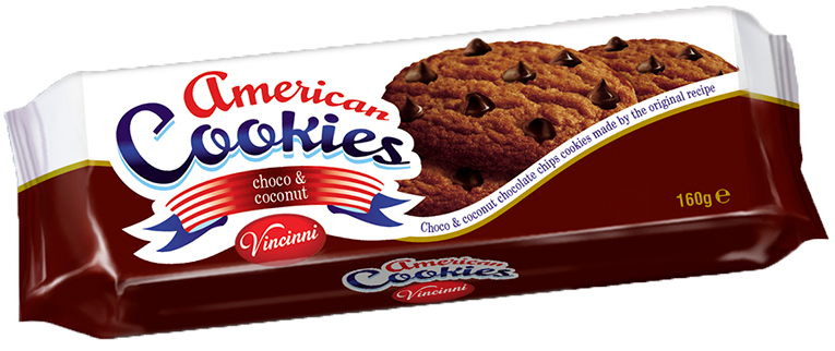 AMERICAN COOKIES 160g čokoládovo-kokosové sušenky AMERICAN COOKIES 160g čokoládovo-kokosové sušenky