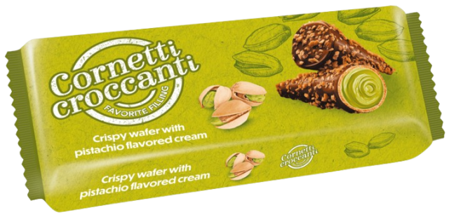 CORNETTI PISTACHIO 100g pistáciové kornoutky CORNETTI PISTACHIO 100g pistáciové kornoutky