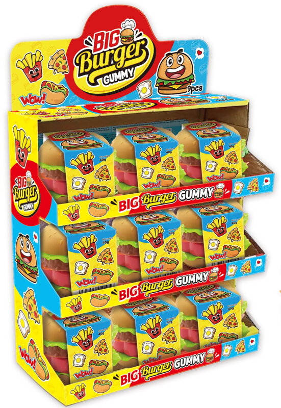 BIG BURGER GUMMY 40g želés hračkou (Balení:9ks 1ks=35Kč) BIG BURGER GUMMY 40g želés hračkou (Balení:9ks 1ks=35Kč)