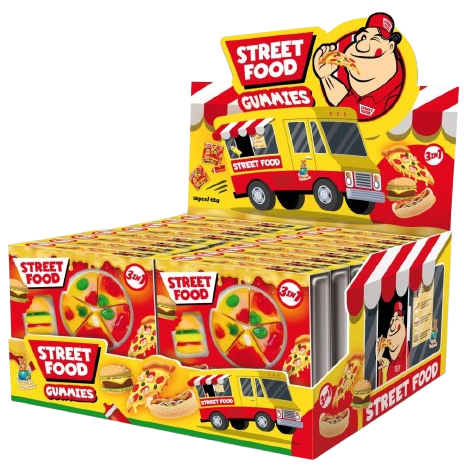 STREET FOOD GUMMIES 10g želé cukrovinka (Balení: 16ks 1ks=13Kč) STREET FOOD GUMMIES 10g želé cukrovinka (Balení: 16ks 1ks=13Kč)