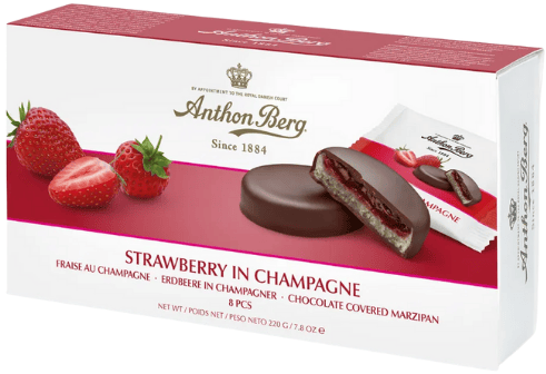 ANTHON BERG STRAWBERRY&CHAMPAGNE 220g marcipáové kolečka
