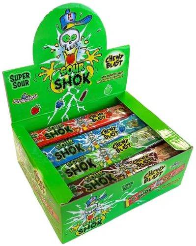 SOUR SHOCK CHEWY 20g kyselé tyčinky (Balení:12ks 1ks=3,50Kč)