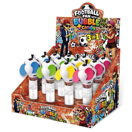 FOOTBAL FAN BUBBLE 5g ventilátor/bublifuk s bonbóny (Baleni:12ks 1ks=19,50Kč)