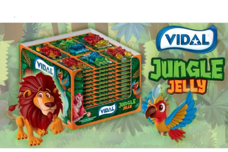 Barevné želé bonbony Vidal Jungle Jelly ve tvarech zvířat z džungle.